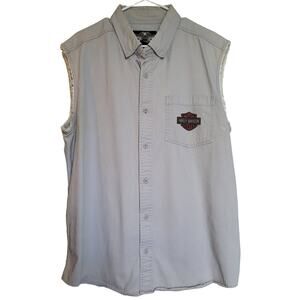 HARLEY DAVIDSON COTTON Bike Shirt Button Down Light Blue XL